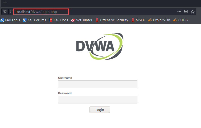 DVWA login Page