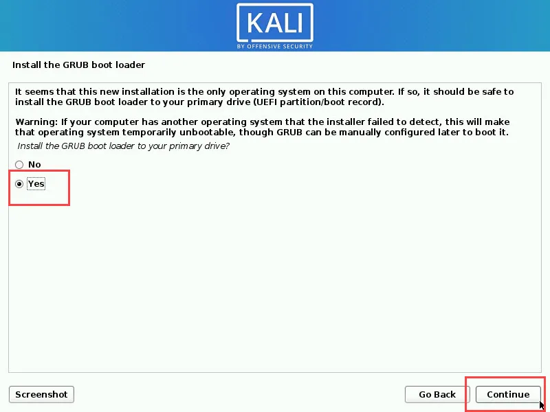 Kali Linux  GRUB Bootloader