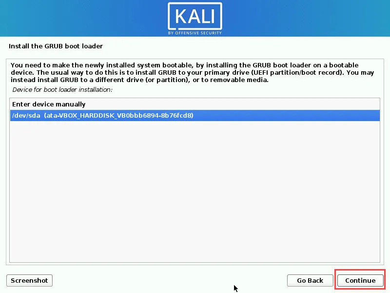 Install GRUB Bootloader in Kali Linux