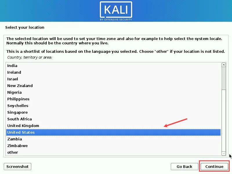 Kali Linux location