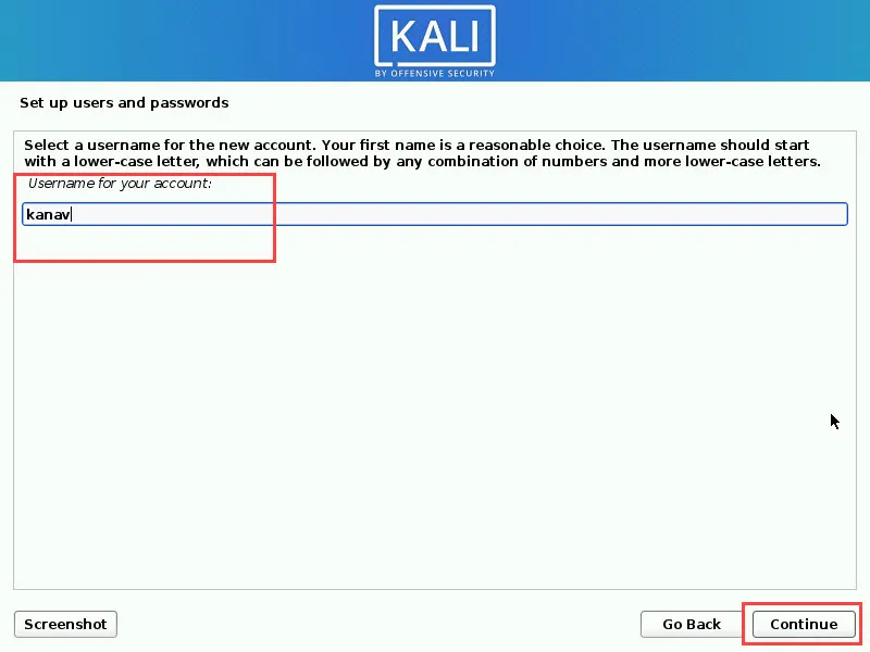 Kali Linux Username