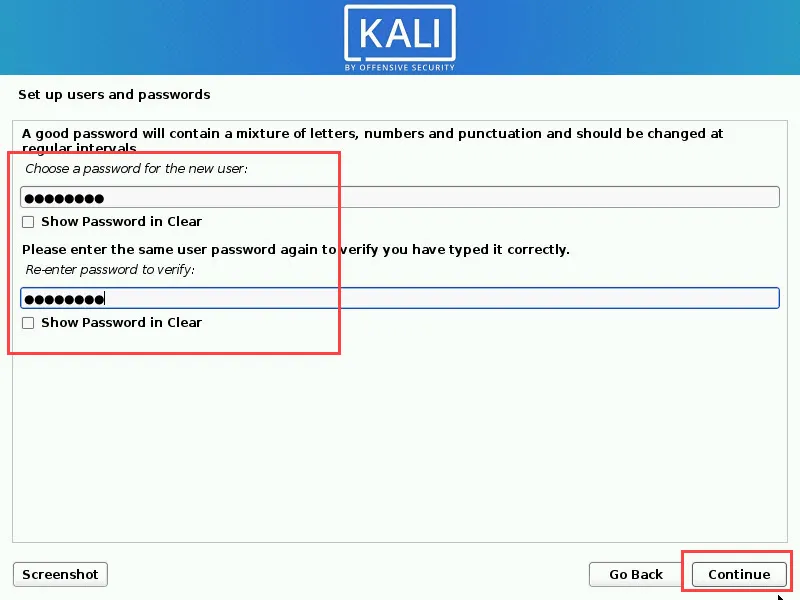 Kali Linux password