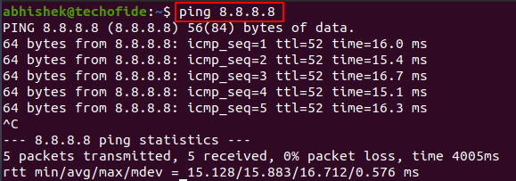 ping command in linux