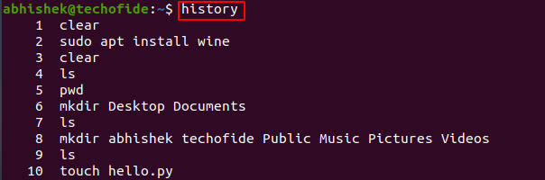 history command in linux