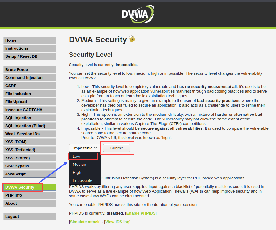 DVWA Low security