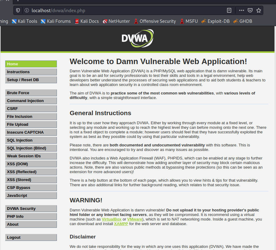 DVWA Homepage