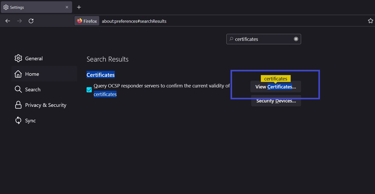 CA Certificate browser configuration