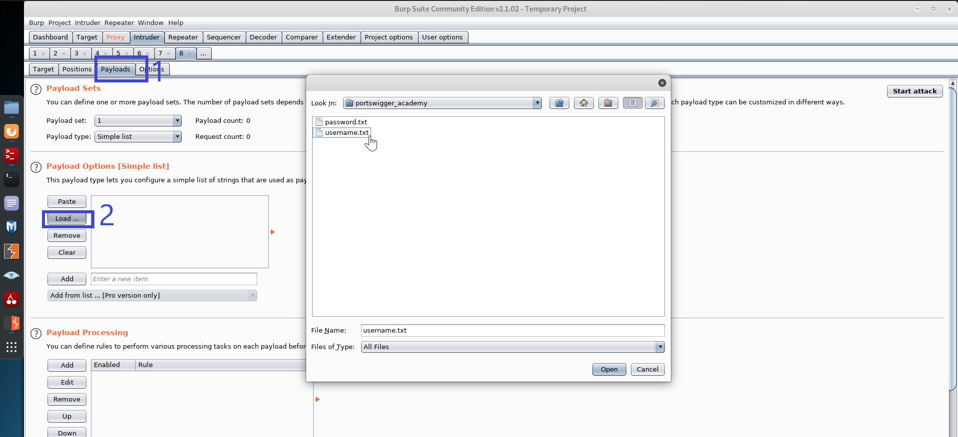 Burp Suite username and password