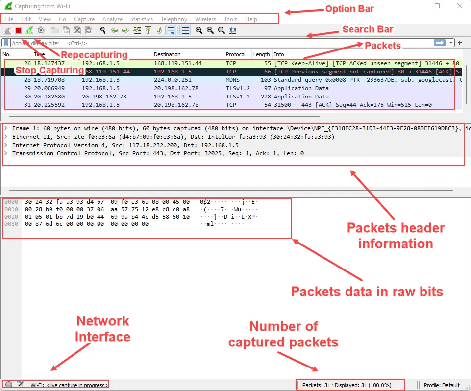 Overview of Wireshark Interface
