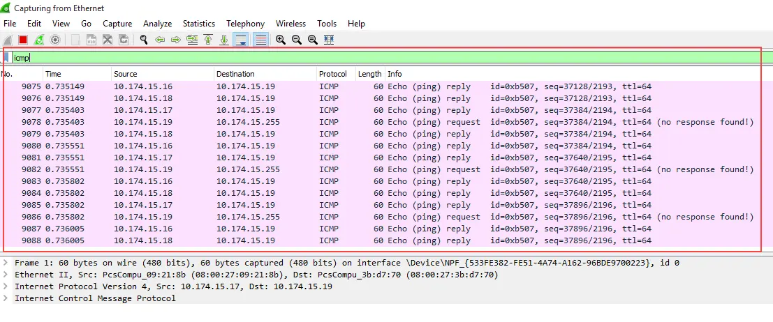 wireshark packet capture during smurf attack
