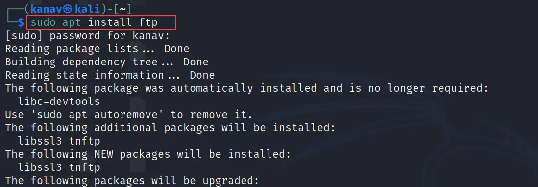 command to install ftp on linux
