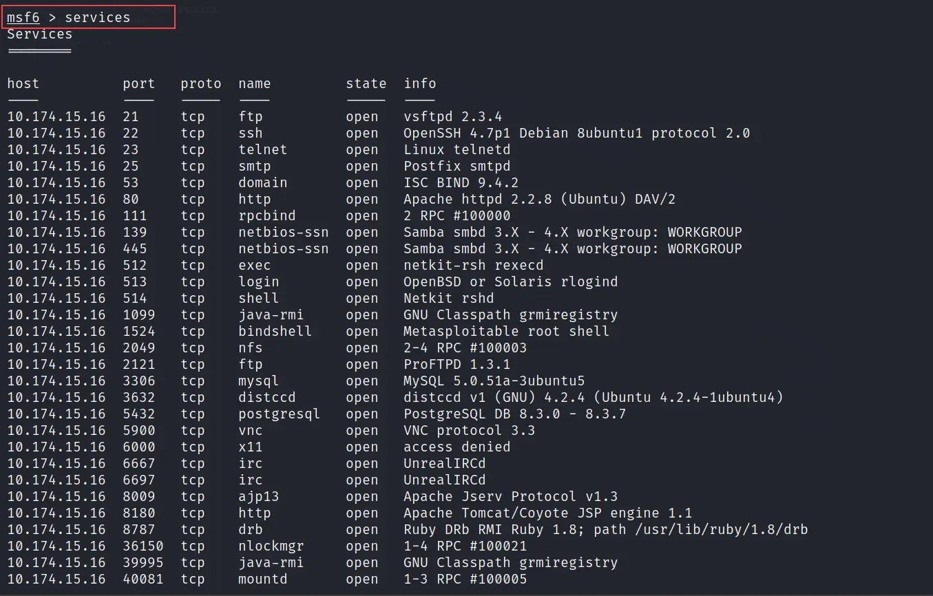 services command in metasploit
