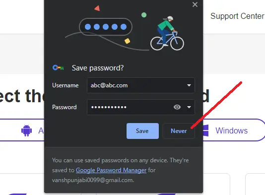 do not save password in browser