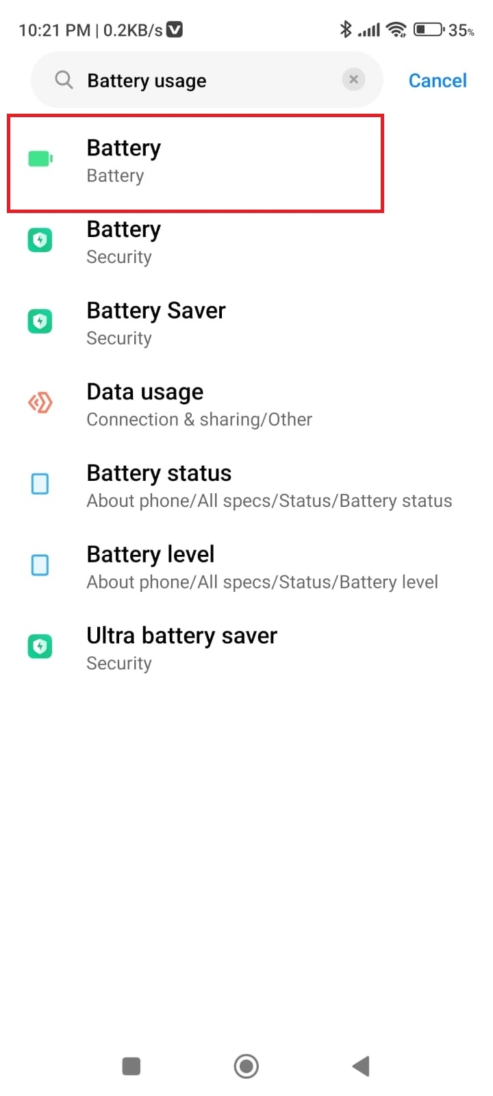 choose battery usage setting